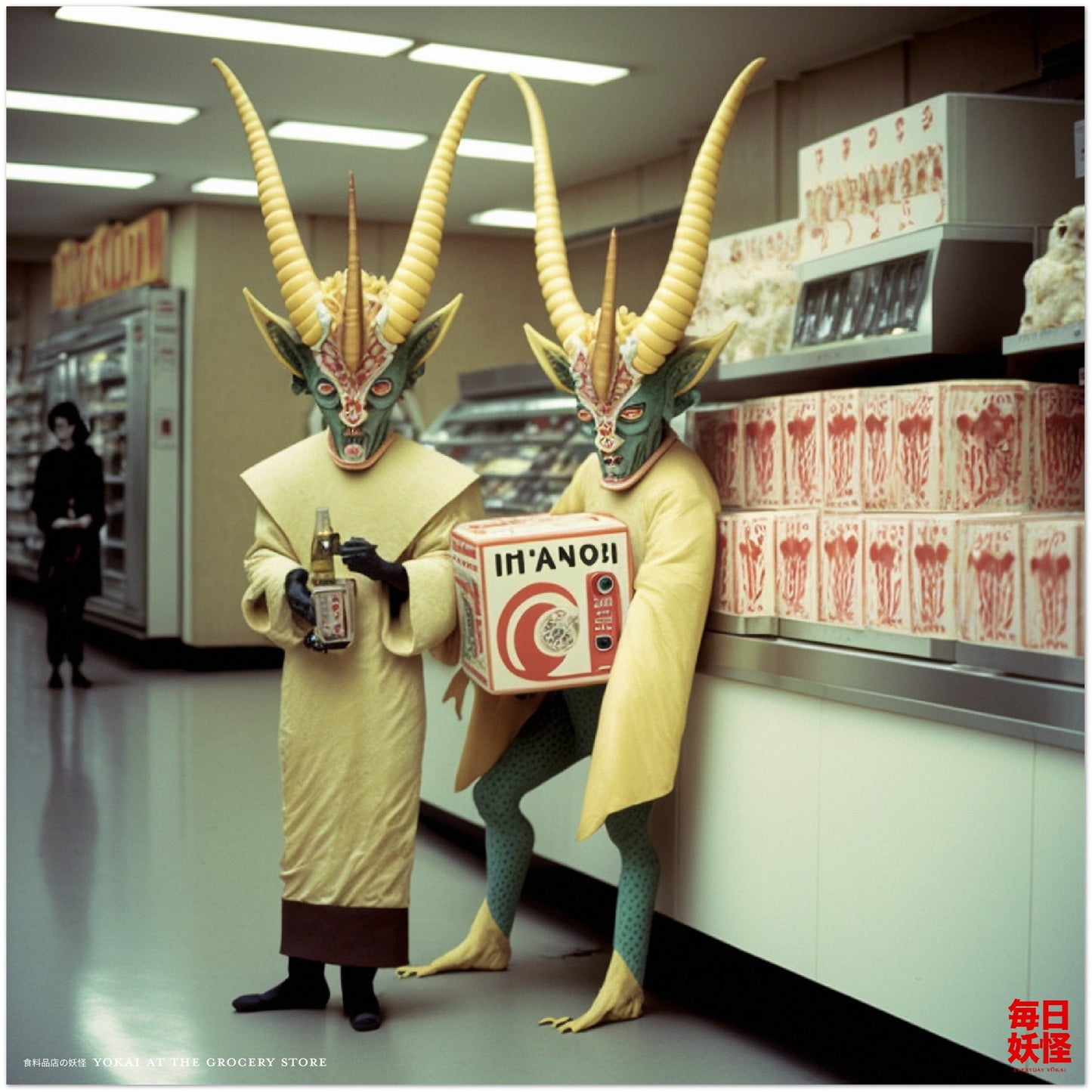 食料品店の妖怪 (Yōkai at the grocery store) Premium Matte Paper Poster