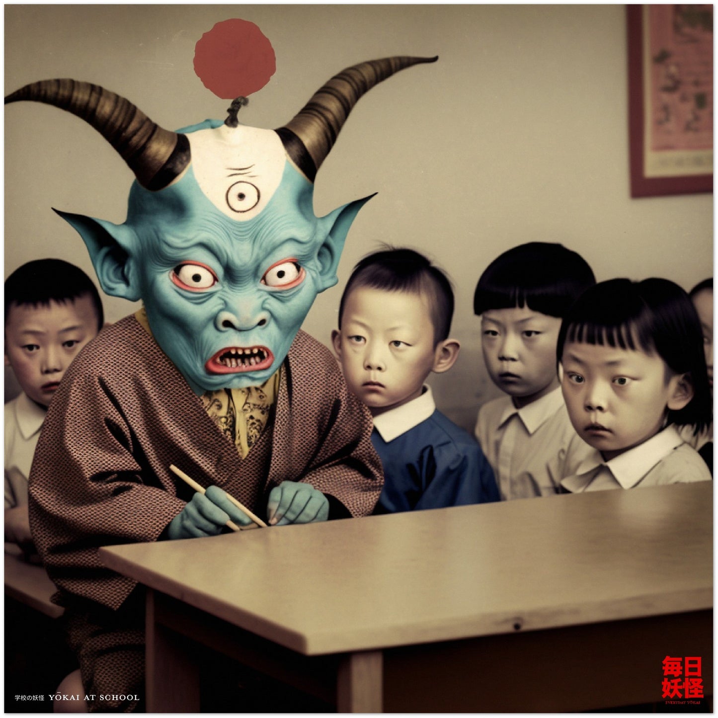 学校の妖怪 (Yōkai at school) Premium Matte Paper Poster